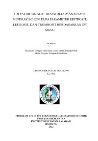 UJI VALIDITAS ALAT HEMATOLOGY ANALYZER MINDRAY BC 6200 PADA PARAMETER ERITROSIT, LEUKOSIT, DAN TROMBOSIT BERDASARKAN SIX SIGMA